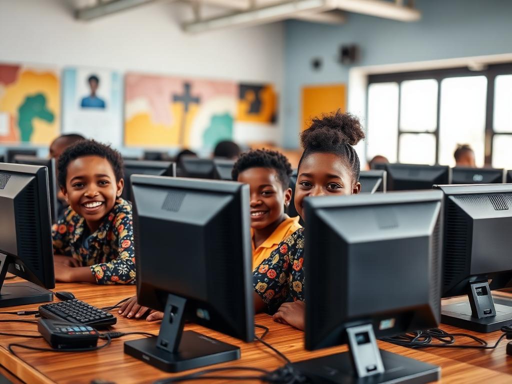 Illustration of students learning at computers